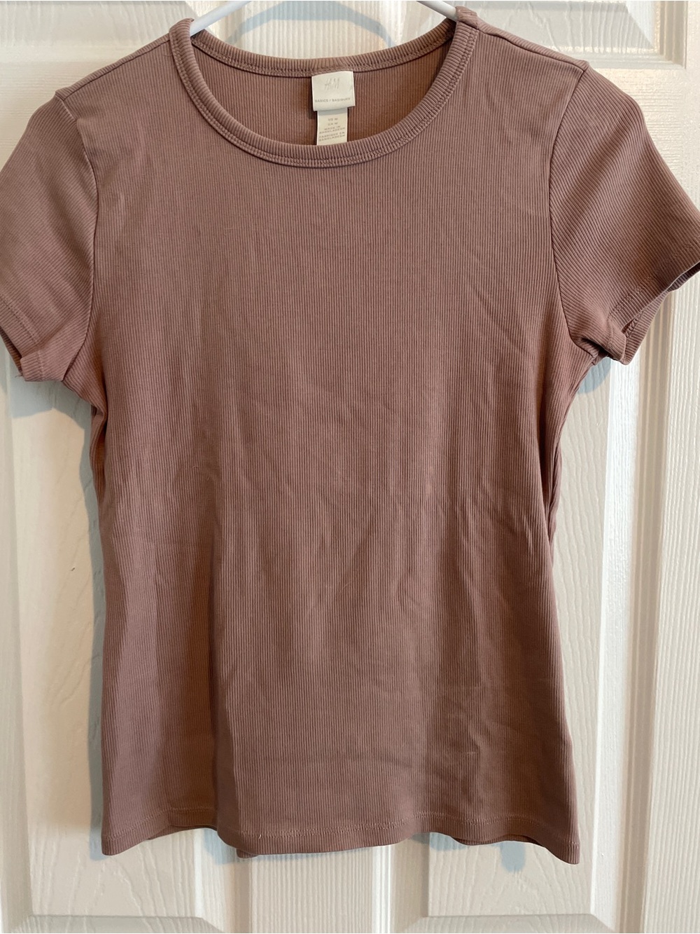 H&M Ribbed Muscle Tee in Mauve Brown
